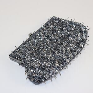 Lancôme‎ Beaded Evening Clutch Silver Kisslock Shoulder Bag